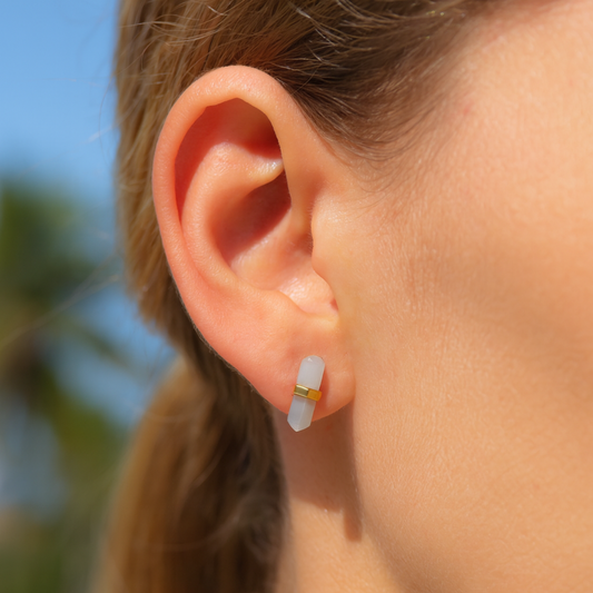 Luna Rose Quartz Stud Earrings – 18kt Gold-Plated Sterling Silver