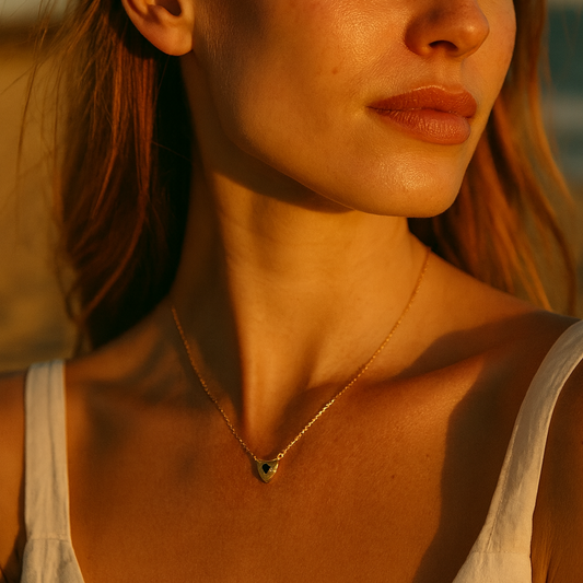 Emerald Shield Necklace – 18kt Gold-Plated Sterling Silver with Green Stone