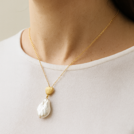 Raven Baroque Pearl Necklace – 18kt Gold-Plated & Sterling Silver