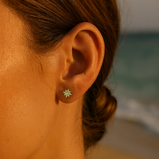 Azure Star Stud Earrings – 18 kt Gold-Plated Sterling Silver with Turquoise Stone