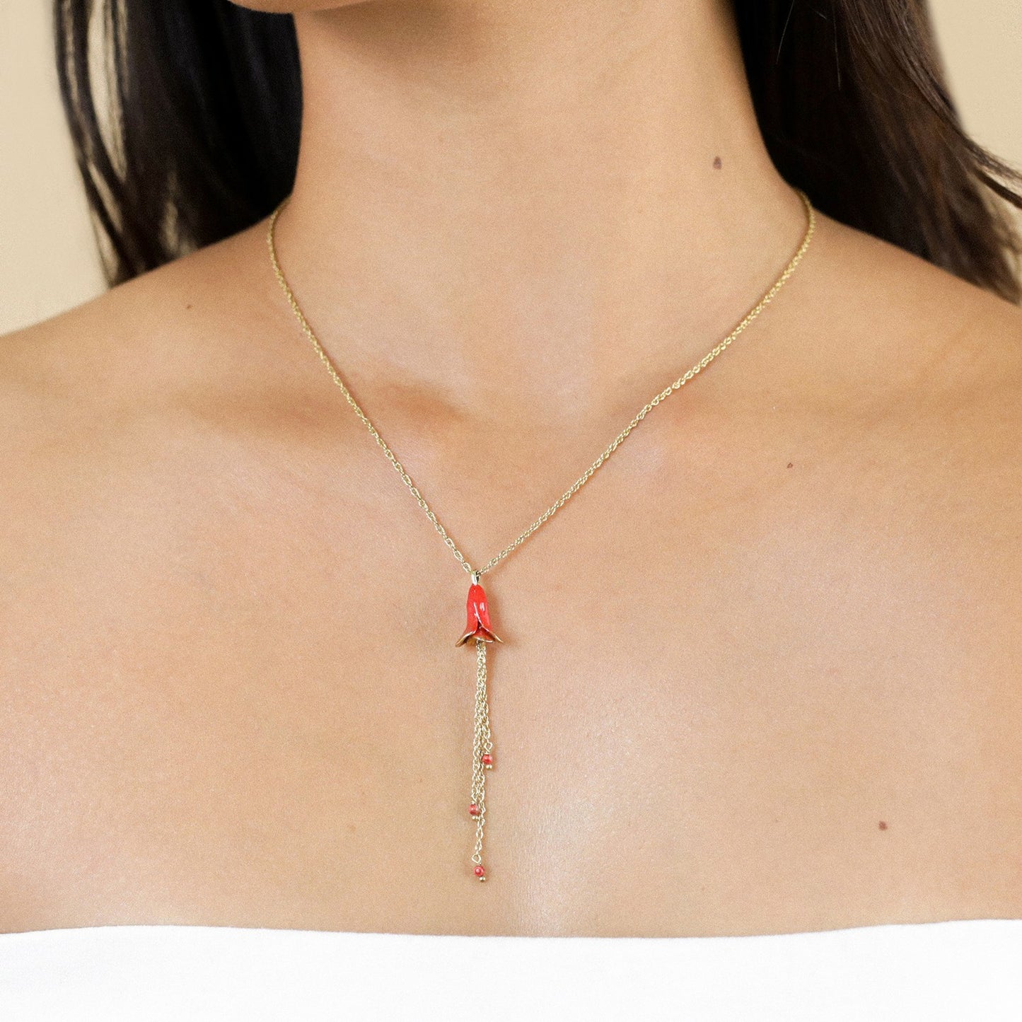 Betty Necklace - Gold-Plated with Red Enamel & Crystal Drops