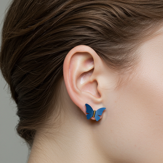 Blue Butterfly Earrings – 24kt Gold-Plated Sterling Silver & Titanium