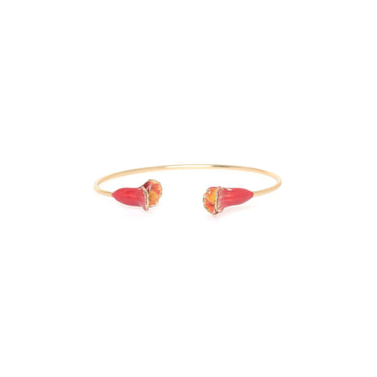Betty Cuff Bracelet - Gold-Plated with Red Enamel Flower Ends