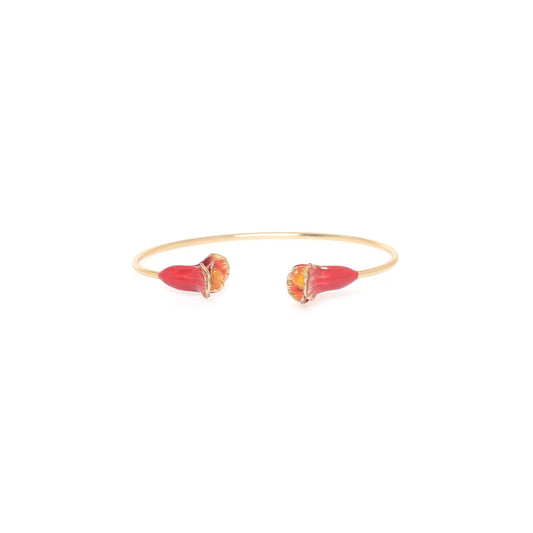 Betty Cuff Bracelet - Gold-Plated with Red Enamel Flower Ends