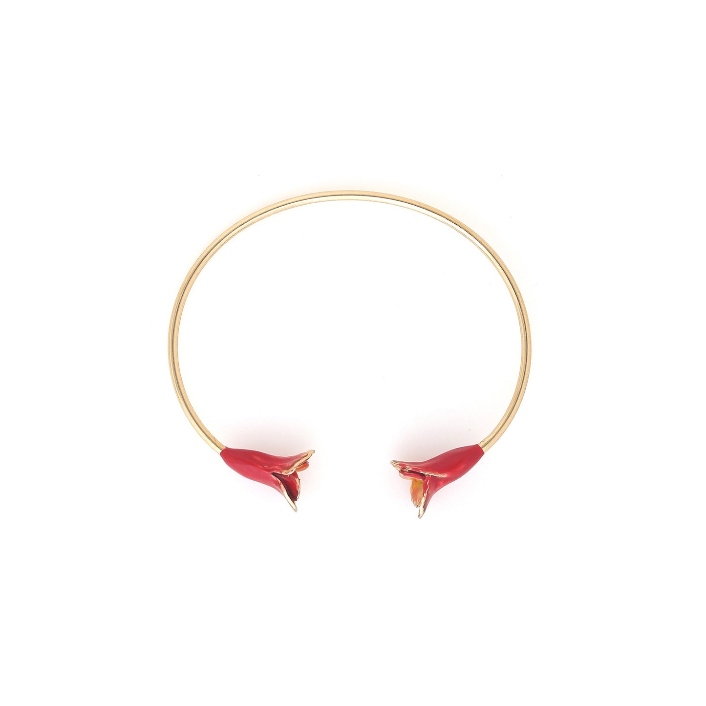 Betty Cuff Bracelet - Gold-Plated with Red Enamel Flower Ends