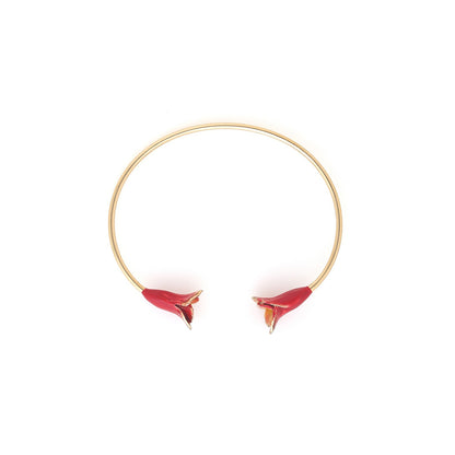 Betty Cuff Bracelet - Gold-Plated with Red Enamel Flower Ends