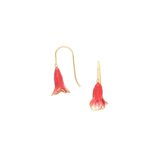 Betty Earring - Gold-Plated with Red Enamel Flowers
