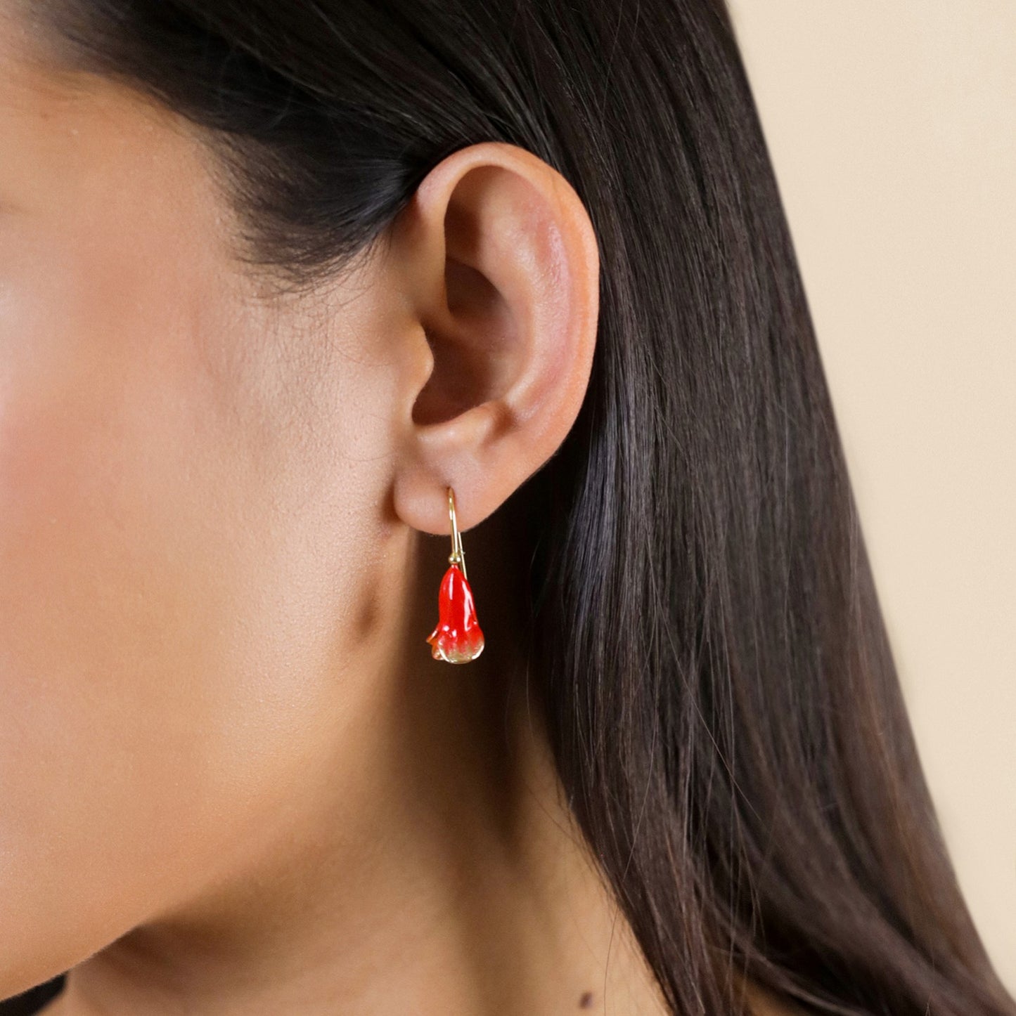 Betty Earring - Gold-Plated with Red Enamel Flowers